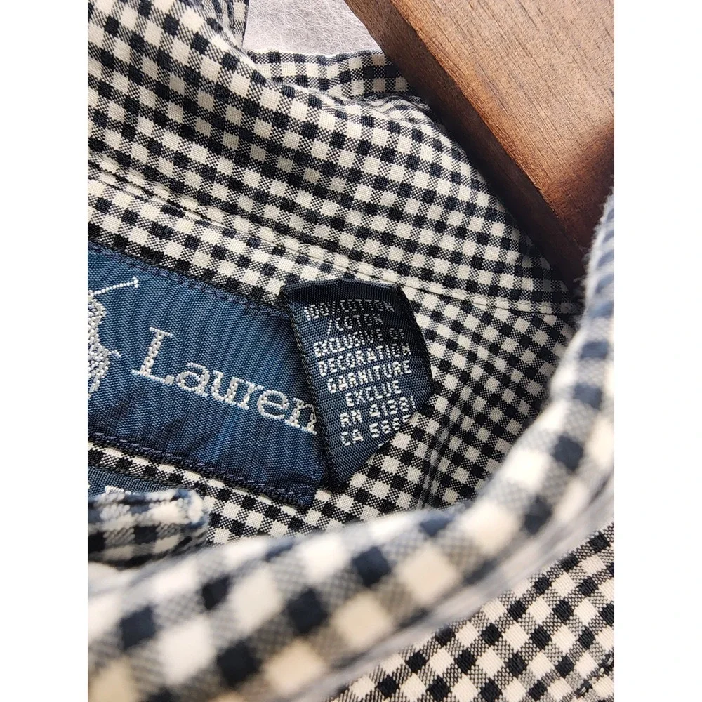 Polo Ralph Lauren Mens Gingham Button Down Shirt Black White Cotton‎ Long Sleeve
